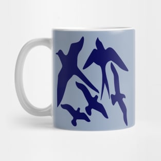 Birder Silhouette Swallow Swift and Seagulls In Blue Mug